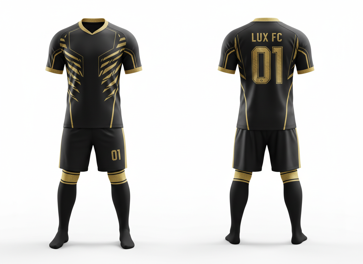 Custom Black & Gold Football Uniform | Premium Sublimated Soccer Jersey